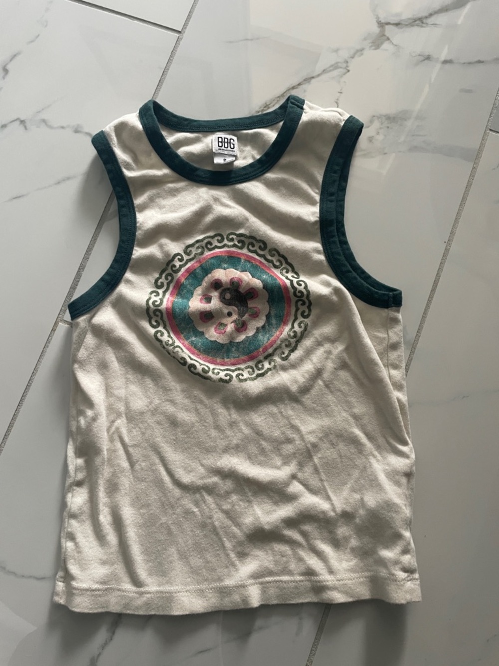 BDG Cream Tank Top with Teal Trim and Pink-Teal Medallion